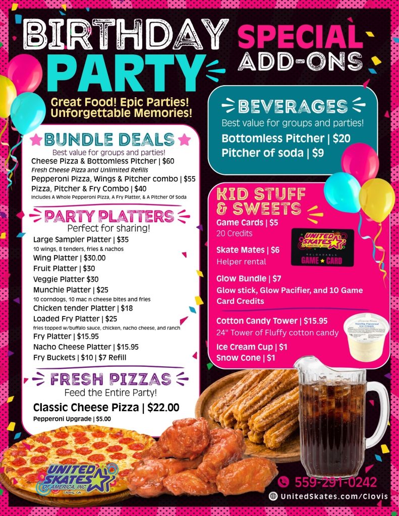 Birthday Cafe Menus for Extra Food and Fun to Birthday Party Packages