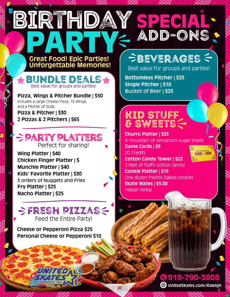Birthday Cafe Menus for Extra Food and Fun to Birthday Party Packages