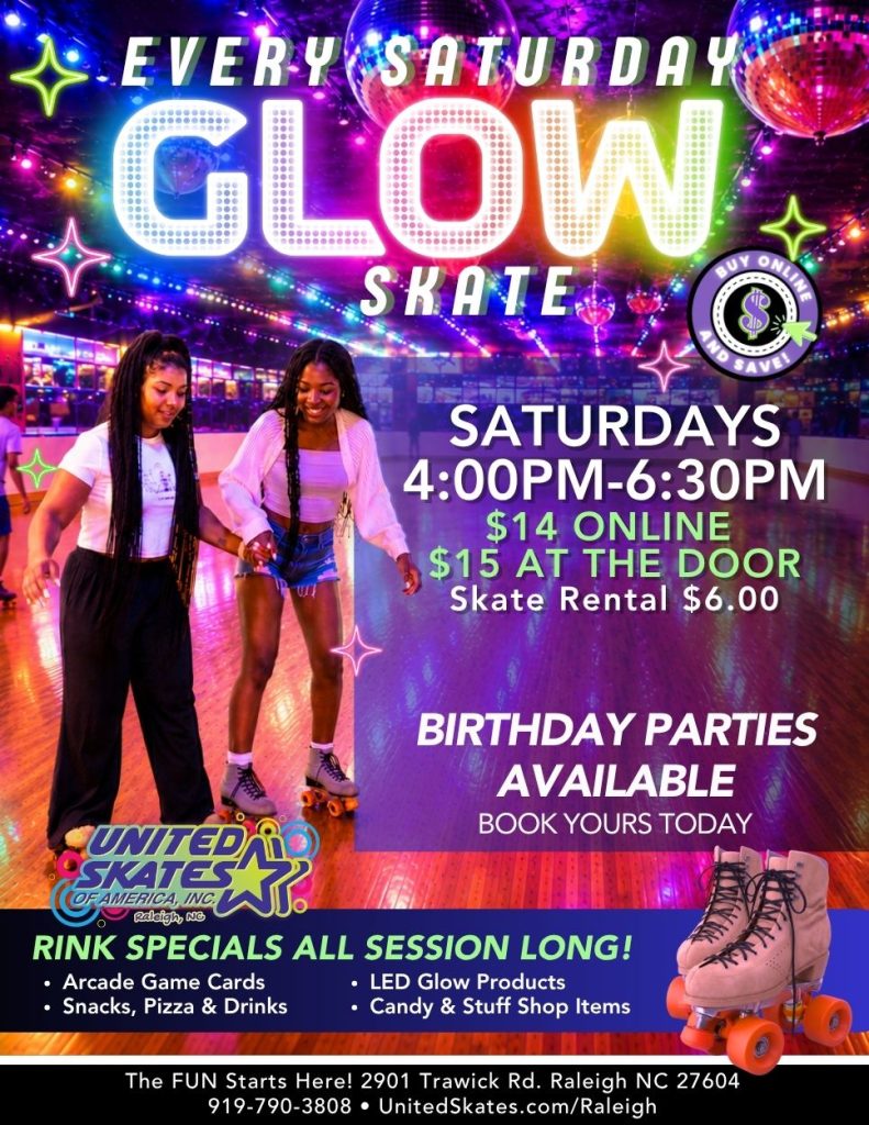 Saturday Public Glow Skate at United Skates in Raleigh NC