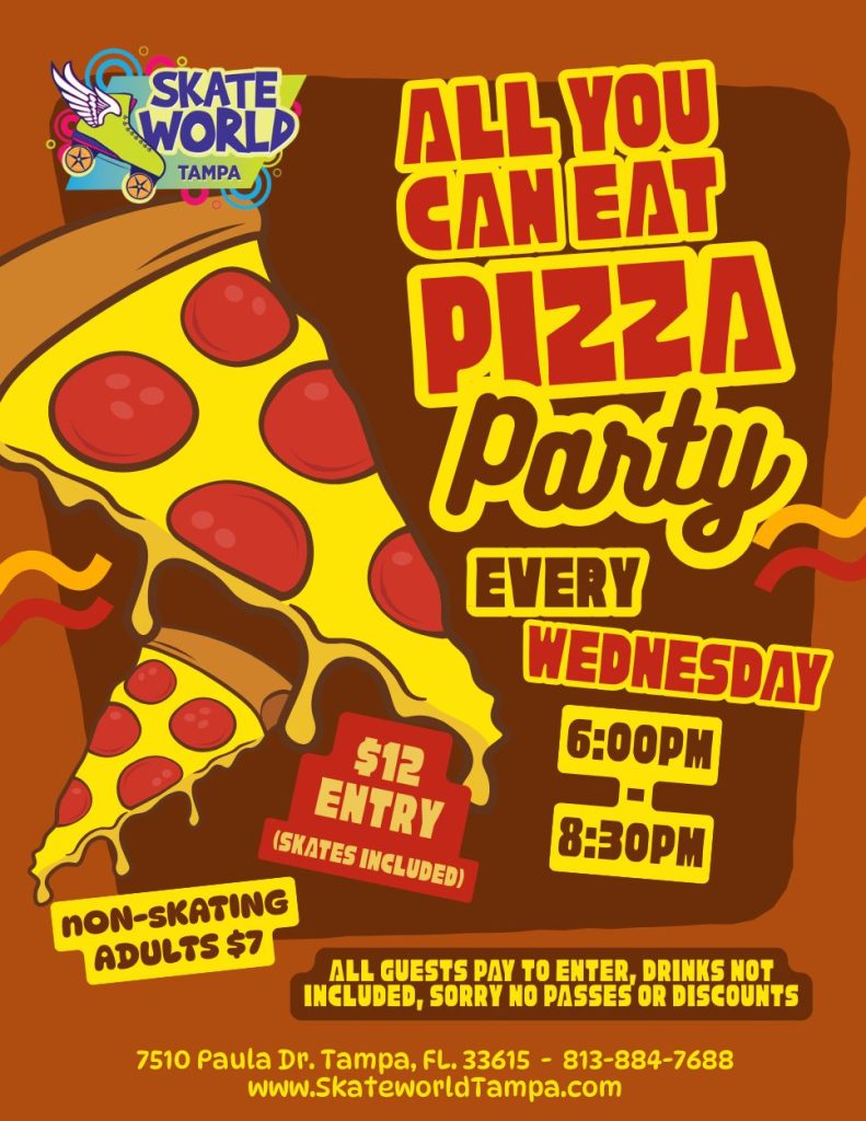 Wednesday All You Can Eat Cheese Pizza and Skating at Skateworld Tampa