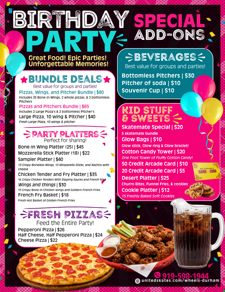 Birthday Cafe Menus for Extra Food and Fun to Birthday Party Packages